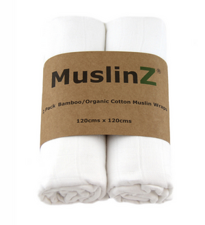 XL Bamboo / Organic Cotton Muslin Squares by Muslinz 120 x 120cm (2-pack)