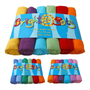 Bright Bots 6 Pack Coloured Cotton Muslin Squares – 70x70cm