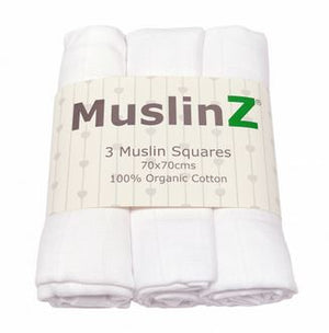 100% organic cotton muslin squares x 3 by Muslinz 70x70cm